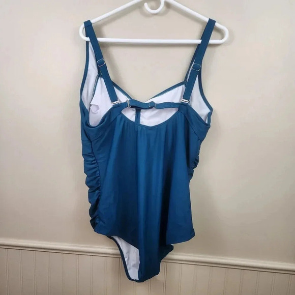 New‎ DACI Swimsuit Ruched Sides Flattering Tummy Control Teal Blue NWT SZ 20W - Picture 5 of 12